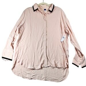 Old Navy Womens Size L Pink Long Sleeve Button Up Shirt with Black Trim oversize
